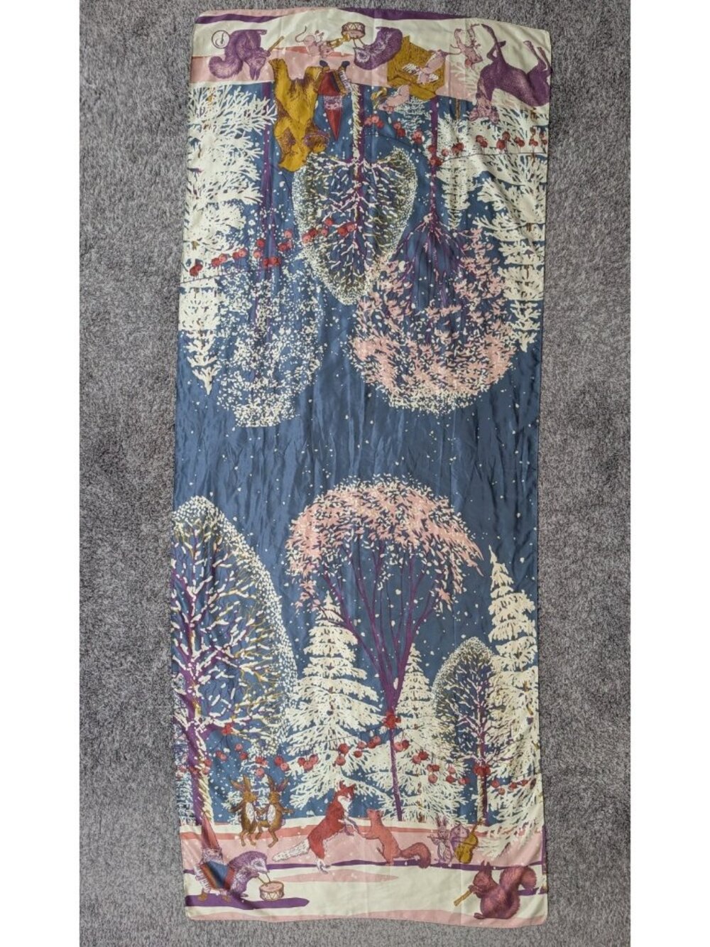 Powder Forest Party Satin Scarf Woodland Animals Dancing Long Colorful 81.5x31"